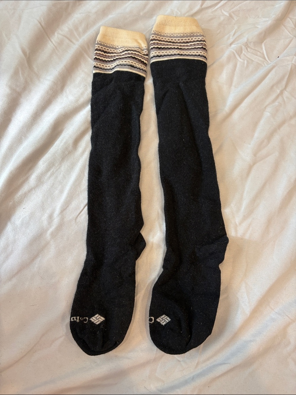 Columbia Black Knee-High Socks with Cream Cuff